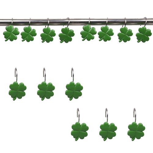 12 PCS Shamrock Shower Curtain Hooks Shower Decor, Rustproof Bathroom Decorative Shower Hooks, Green Shower Curtain Hooks Botanical Shower Curtain Rings for Bedroom Living Room Bathroom