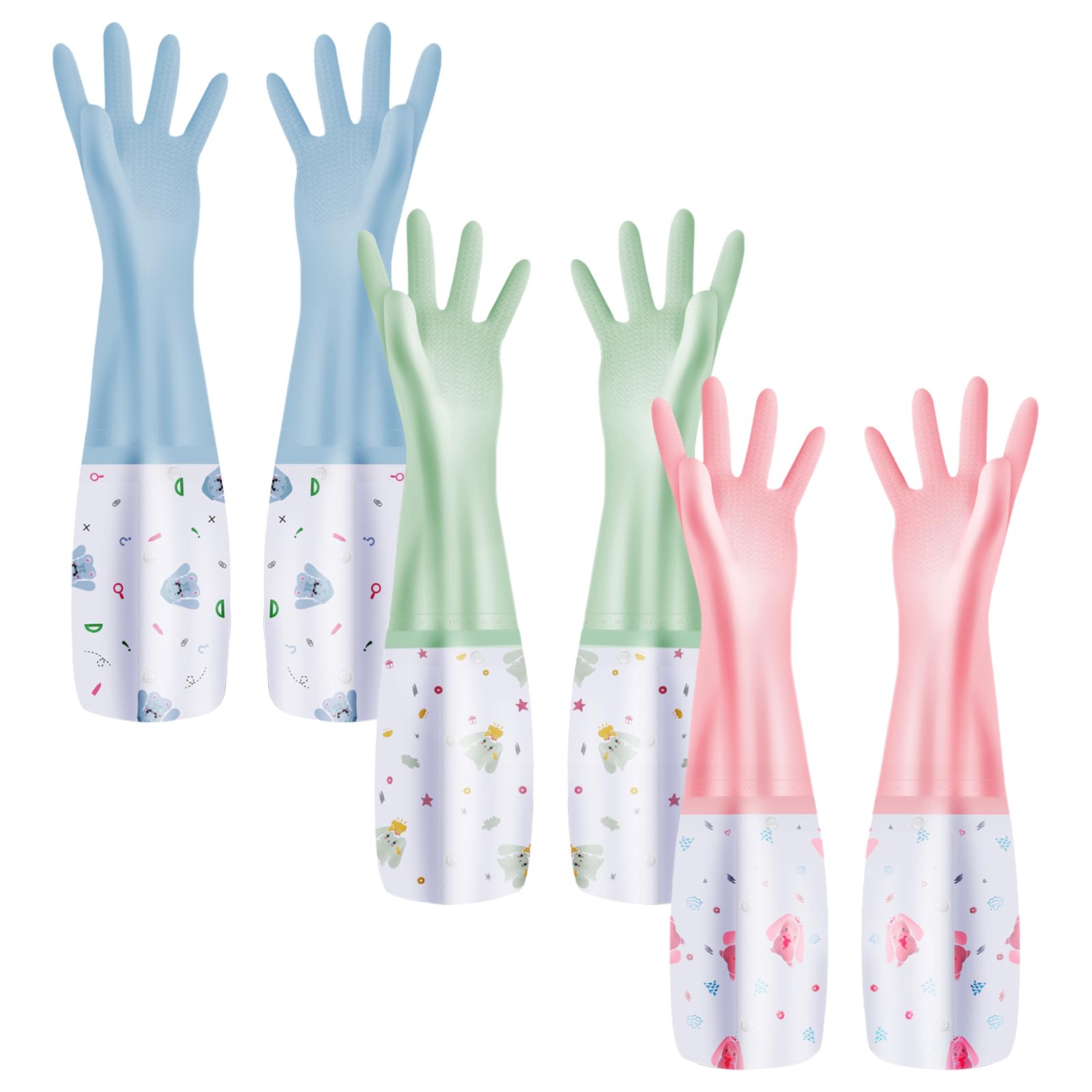 XJMWXHFC 3Pcs Reusable Dishwashing Gloves, Waterproof Long Cuff Non-Slip Household Gloves With Cotton Lined For Laundry, Cleaning, Working, Gardening