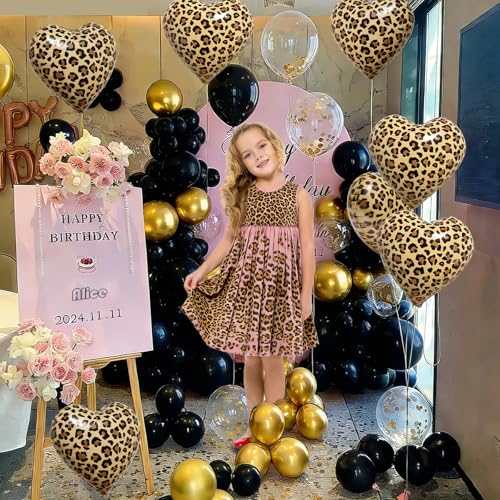 12 Pcs Leopard Print Heart Foil Balloons - 18 Inch Cheetah Design