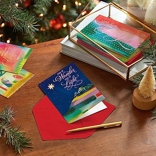 Religious Star of Wonder Christmas Card Assortment - Pink, Blue, Yellow, Green, Orange - 36 Cards & Envelopes