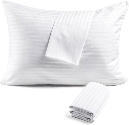 FAUNNA 600TC Cotton Pillow Protectors - Hotel Grade, Oeko-TEX Certified, Standard Size (20x26), 4 Pack | White