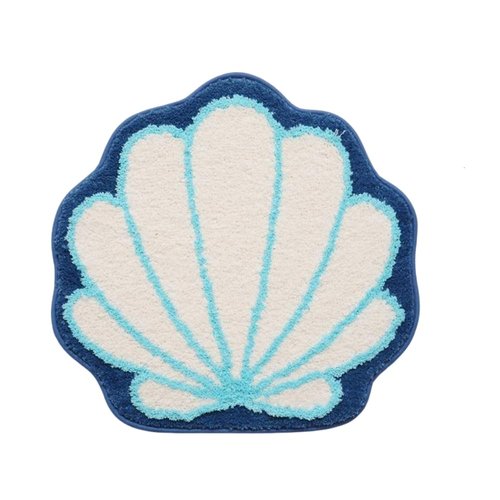 IcosaMro Kids Bathroom Rug Seashell Blue Cute Kids Bath Mat Fluffy Water Absorbent Bath Rugs Non Slip Washable Microfiber Terry for Floor Bedroom Entrance, 20"x 20"