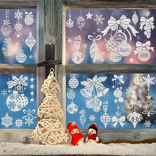 Christmas Window Clings - Snowflake Glitter Decals, 4 Sheets