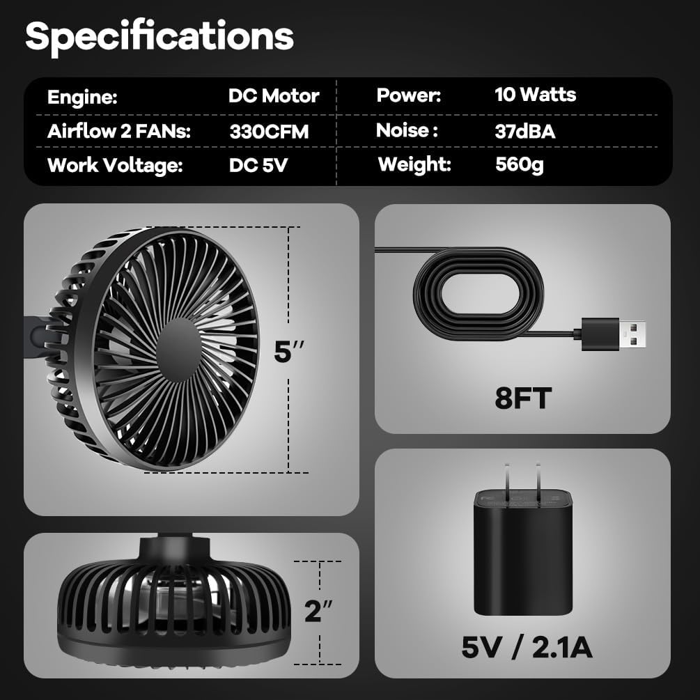 Skiennix 5-Inch Grow Tent Fan - Versatile All-Direction Ventilation with Timer & Thermostat | 3 Speeds, Waterproof