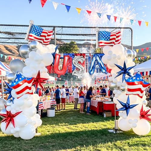 USA Letter Balloons Set - 28" American Flag & 18" Star Mylar Balloons
