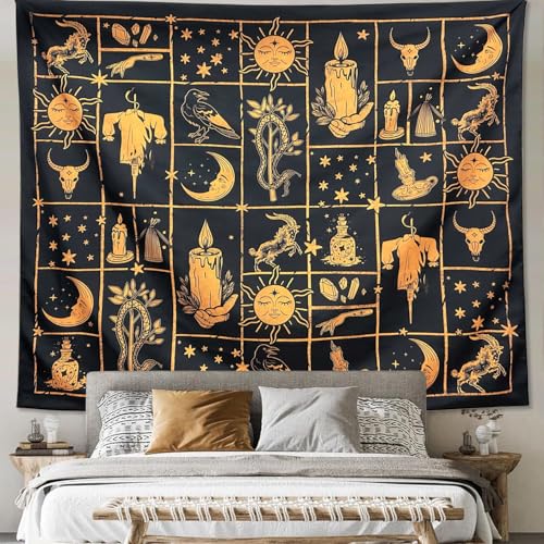 Black and Gold Witch Tapestry Wall Hanging Decor - 51" x 59"