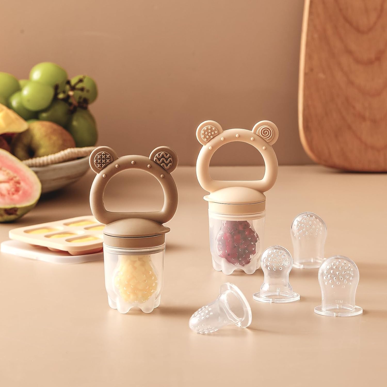 Skiennix 2 Pack Silicone Baby Fruit Feeder - Mini Freezer Tray & Breastmilk Popsicle Molds for Teething Relief | Safe Infant Self-Feeding
