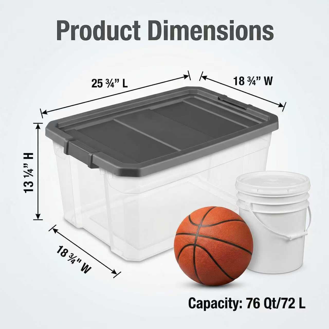 Regine Switzerland 76 Quart Durable Clear Plastic Storage Bins - Latch Lid, Dark Gray | Ideal for Office & Garage Organization
