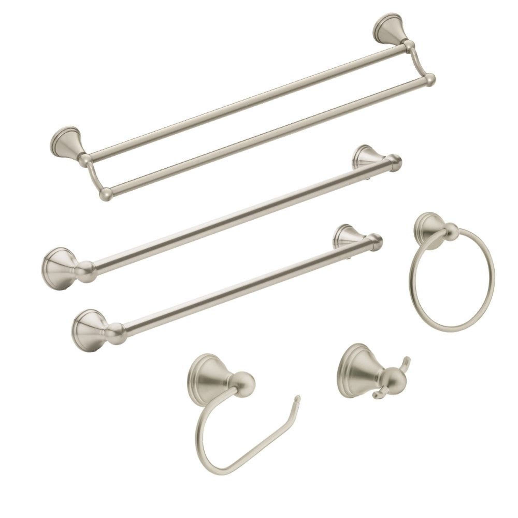 Moen Preston Brushed Nickel 24-Inch Single Wall Mounted Bathroom Towel Bar, DN8424BN