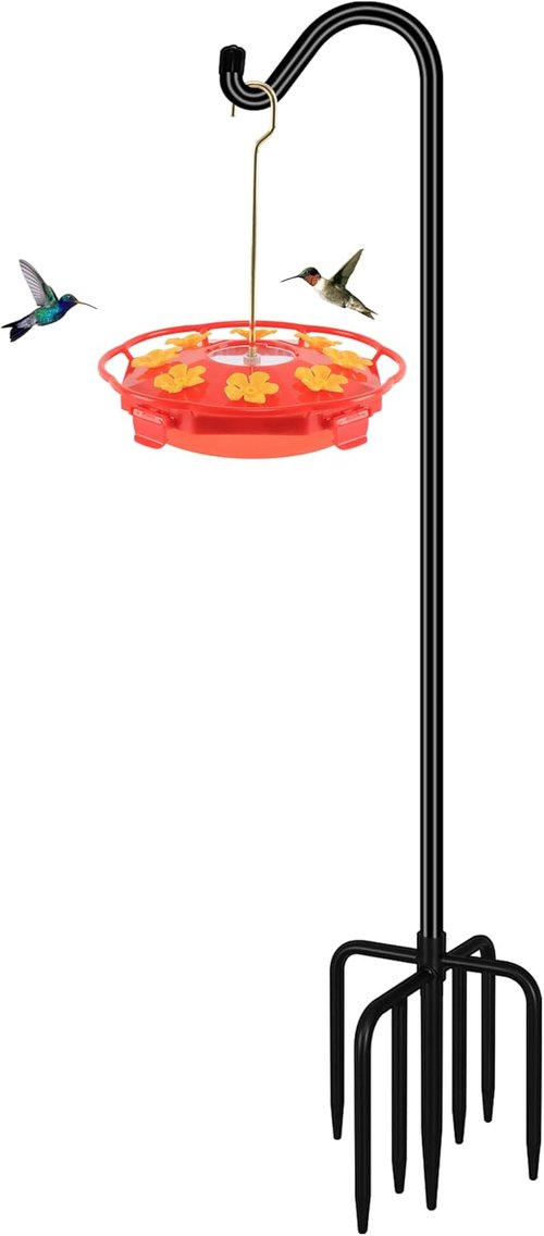 Feed Garden 76'' Heavy Duty Bird Feeder Pole - Adjustable Shepherds Hook for Hummingbird Feeders & Lanterns