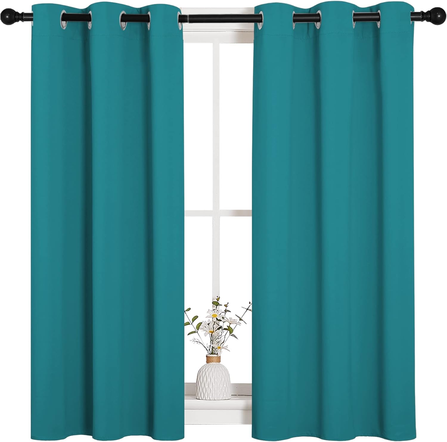 NICETOWN Blackout Curtains - Thermal Insulated Grommet Room Darkening Panels | 45-Inch Length, Peacock Teal, 2 Pieces