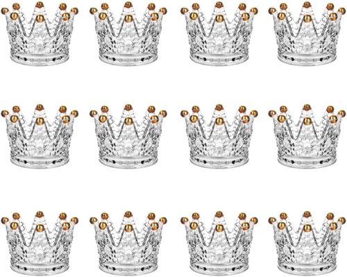 Crown Glass Tealight Candle Holders - Set of 12 Elegant Votive Holders for Weddings & Home Decor