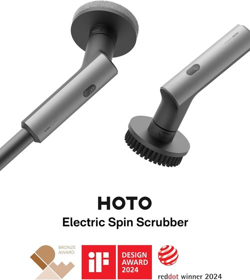 HOTO Cordless Electric Spin Scrubber - Waterproof Bathroom Cleaning Brush with 6 Brush Heads | Long Handle, 22 in-lb Torque