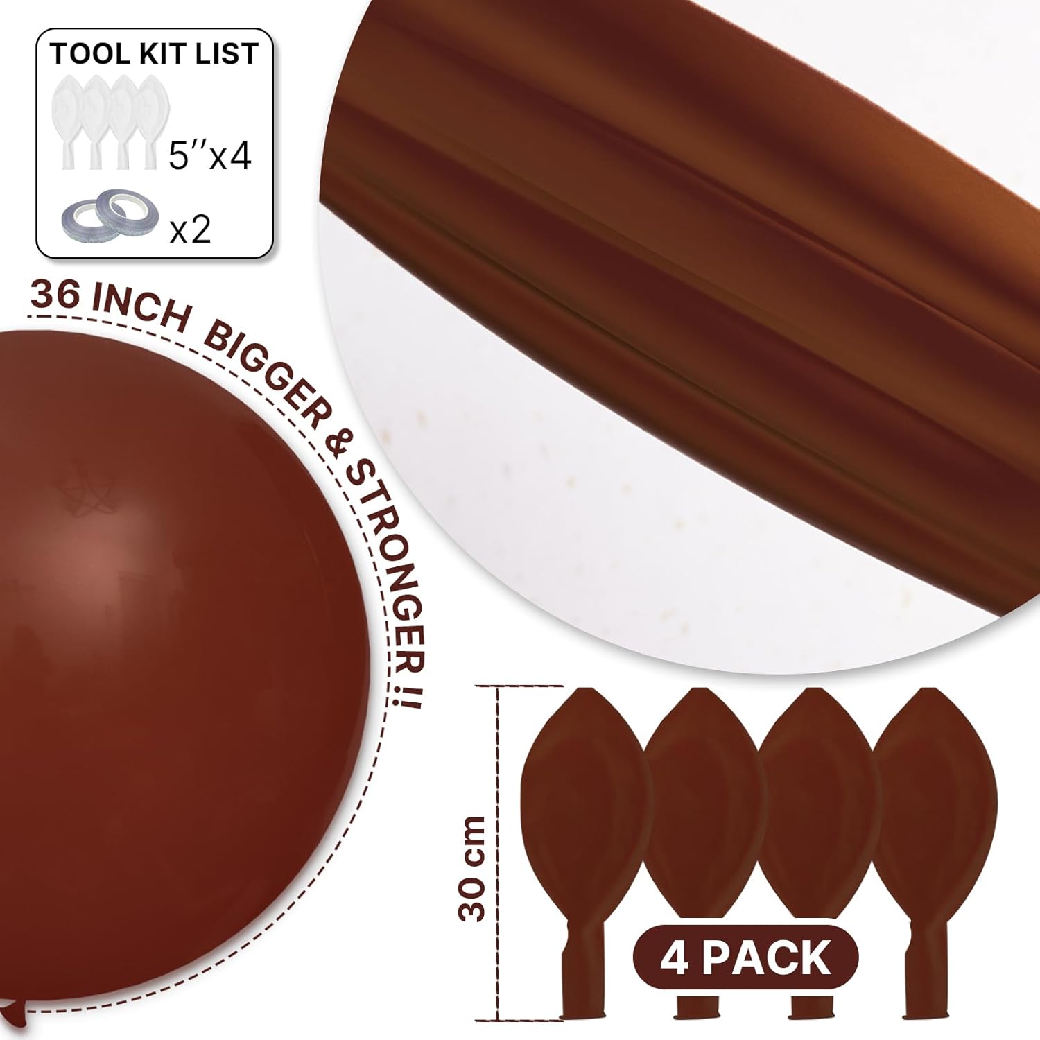 PartyWoo Dark Brown Balloons - 36 Inch Boho Neutral Coffee Tan Latex for Graduation & Baby Shower Decor