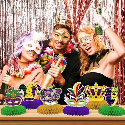 8-Piece Mardi Gras Party Decorations - Honeycomb Centerpieces