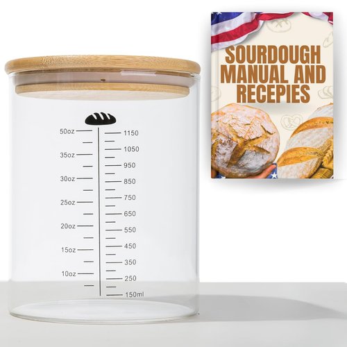 Yayacol 50oz Sourdough Starter Jar Glass with Recipes, Sourdough Starter Kit, Large Capacity Wide Mouth Glass Jar with lid, Sourdough Bread Baking Supplies