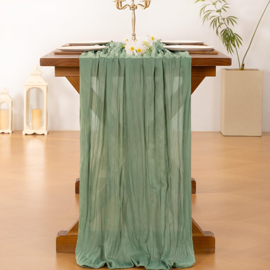 Socomi Cheesecloth Table Runner - 120 Inch Sage Green for Easter, Spring & Boho Decor | Perfect for Weddings & Baby Showers