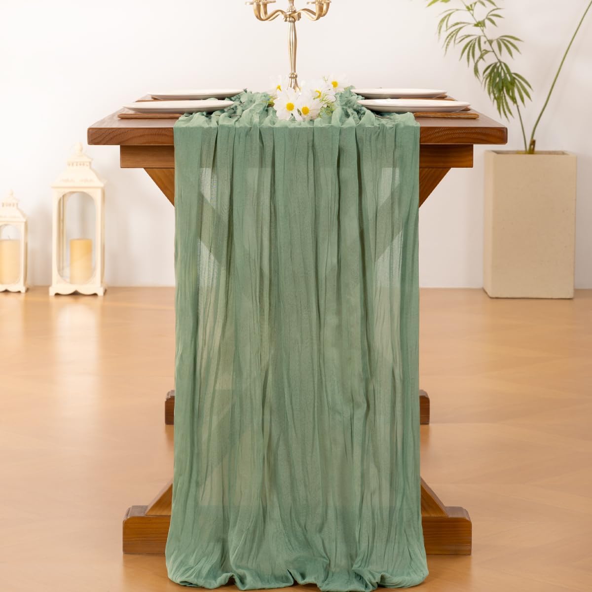 Socomi Cheesecloth Table Runner - 120 Inch Sage Green for Easter, Spring & Boho Decor | Perfect for Weddings & Baby Showers