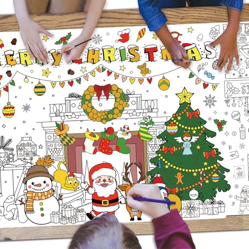 Merry Christmas Giant Coloring Tablecloth for Kids 31.5x72"