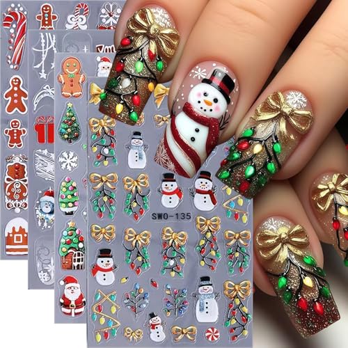 Christmas Nail Stickers 4 Sheets Self-Adhesive Winter Decals