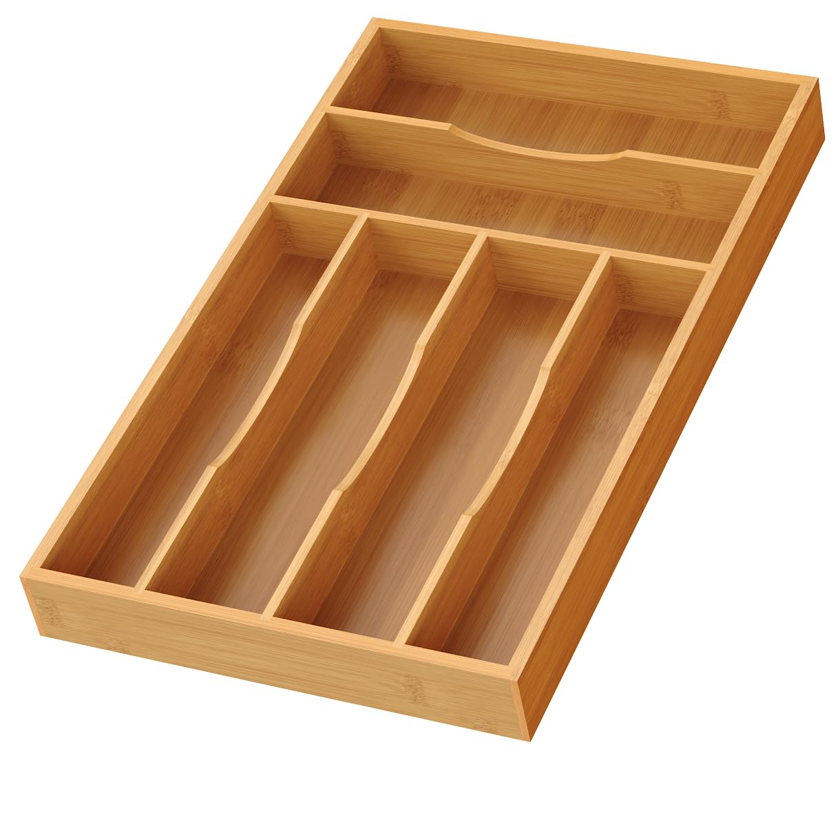 Bayting Bamboo Silverware Organizer, Bamboo Kitchen Drawer Cutlery Organizer, Utensil Holder, Flatware Organizer Tray (15.8"x9.5"x1.6")