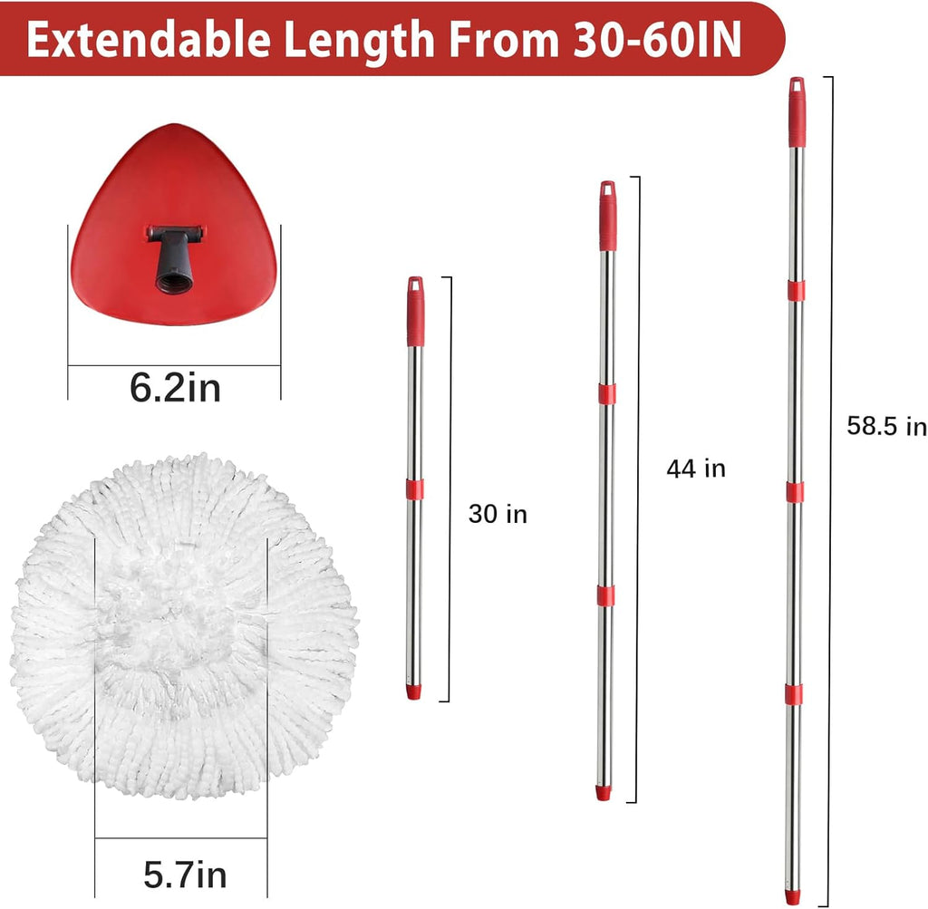 OCedar Spin Mop Replacement Set - 2 Mop Heads, 1 Base & 1 Adjustable Handle (30-58in) - White Microfiber