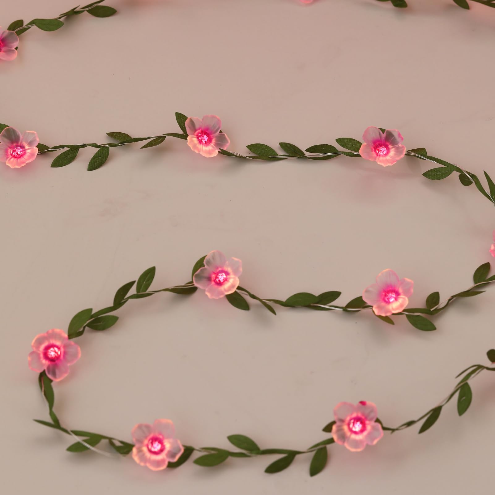 Cherry Blossom Vine Lights 13ft 40 LED Flower String Lights USB Plugin & Battery Operated Fairy Lights with Timer 8 Modes Remote Decorative Light for Graduation Bedroom Wedding Birthday Party Gift