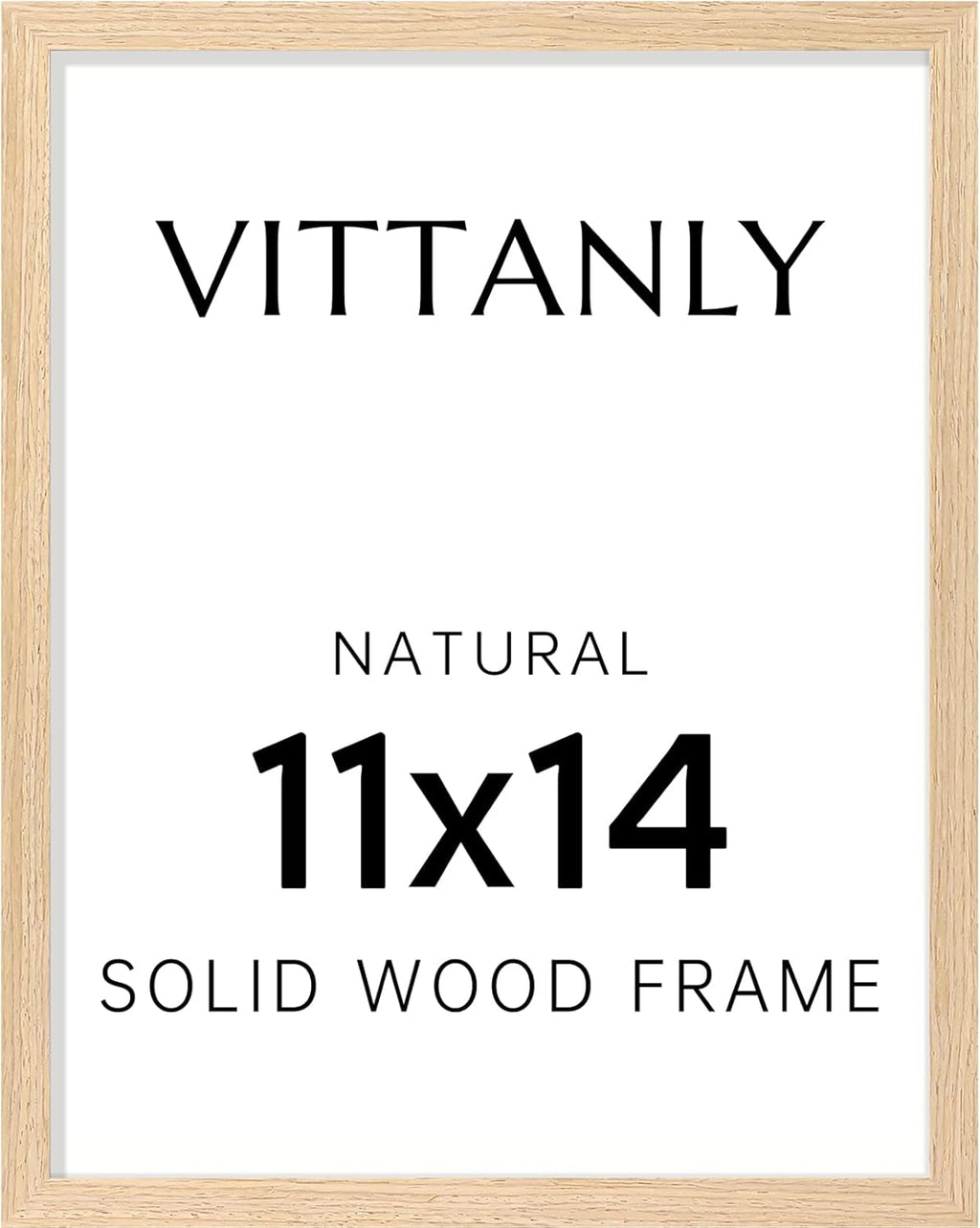 Vittanly 11x14 Picture Frame - Solid Wood with Plexiglass & 8x10 Mat | Natural Home Decor, 1 Pack