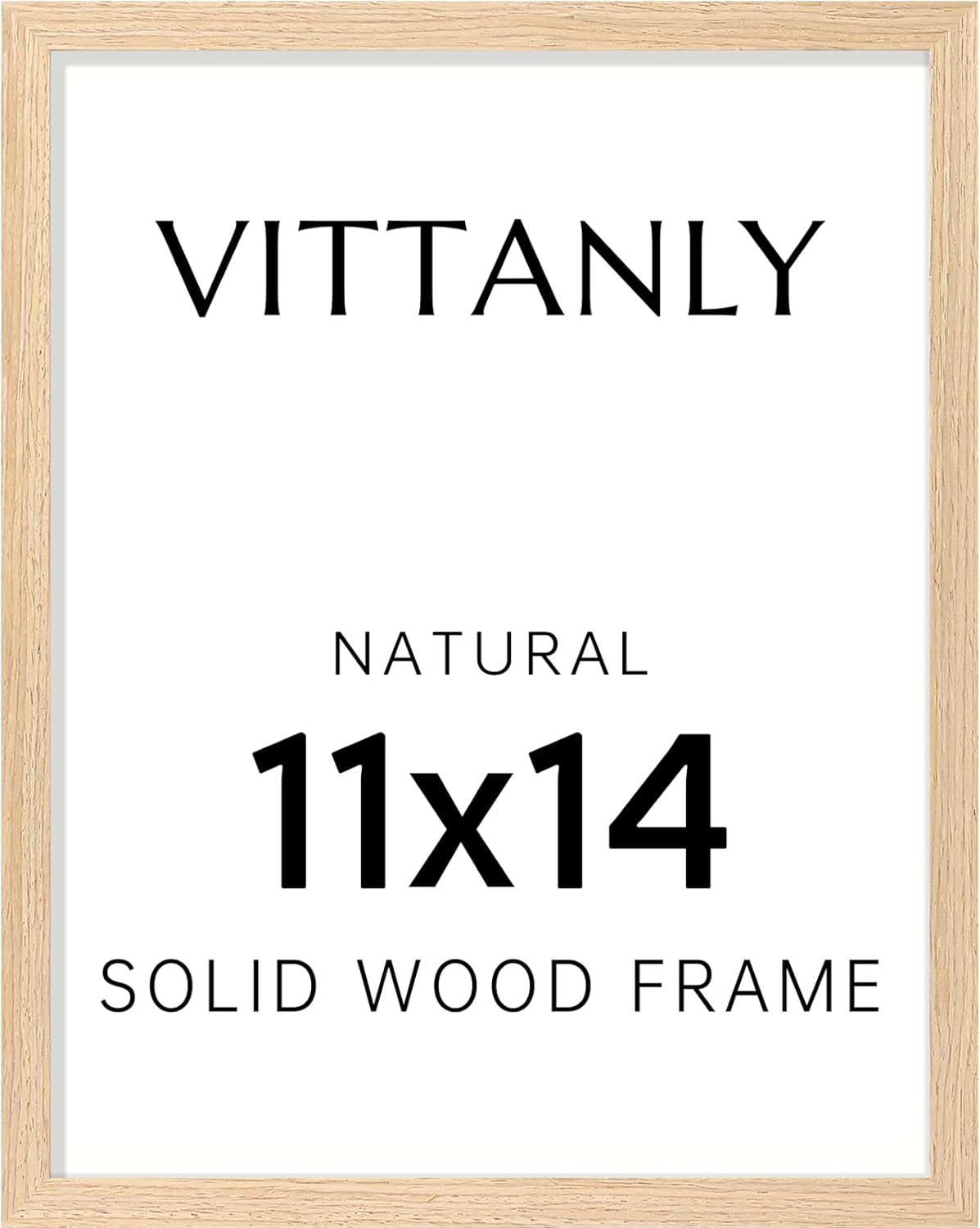 Vittanly 11x14 Picture Frame - Solid Wood with Plexiglass & 8x10 Mat | Natural Home Decor, 1 Pack