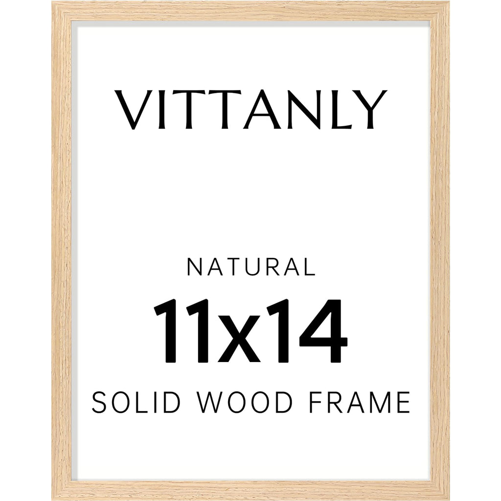 Vittanly 11x14 Picture Frame, Solid Wood Frame with Plexiglass, Includes 8x10 Mat, Wall Hanging for Home Decor, Natural, 1 Pack