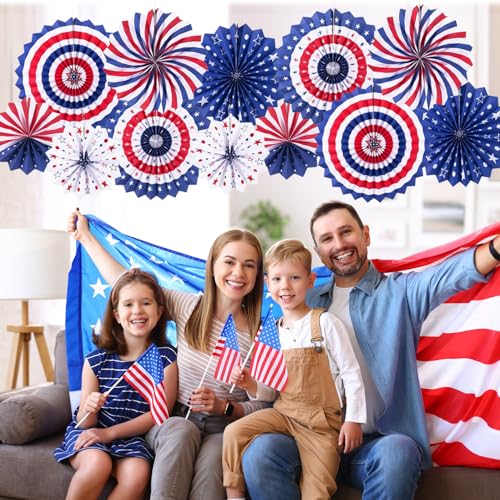 12-Piece 4th of July Patriotic Hanging Paper Fans Set