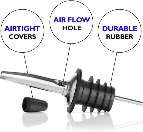 Eatex Bartender Kit - Classic 12-Pack Bottle Pourers with Rubber Dust Caps for Perfect Pouring