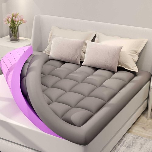 BDEUS Queen Size Dual Layer 5-Inch Memory Foam Mattress Topper - 2-Inch Gel Plus 3-Inch Down Alternative Pillow Top, Dark Gray
