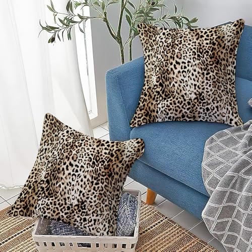 Leopard Print Throw Pillow Covers 18x18 - Set of 2 Cotton Linen