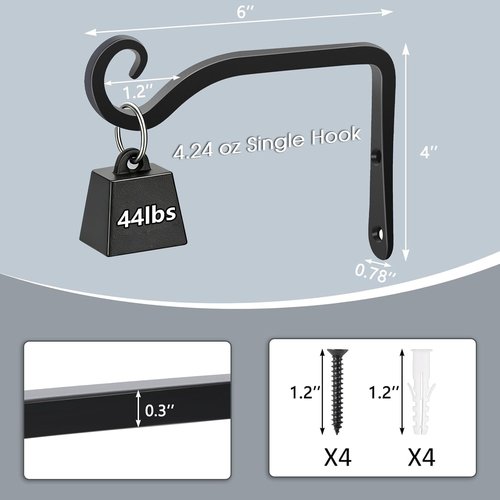 Gtongoko 6-Inch Metal Plant Hangers - Durable Outdoor & Indoor Hooks for Bird Feeders, Lanterns, Black | 2-Pack