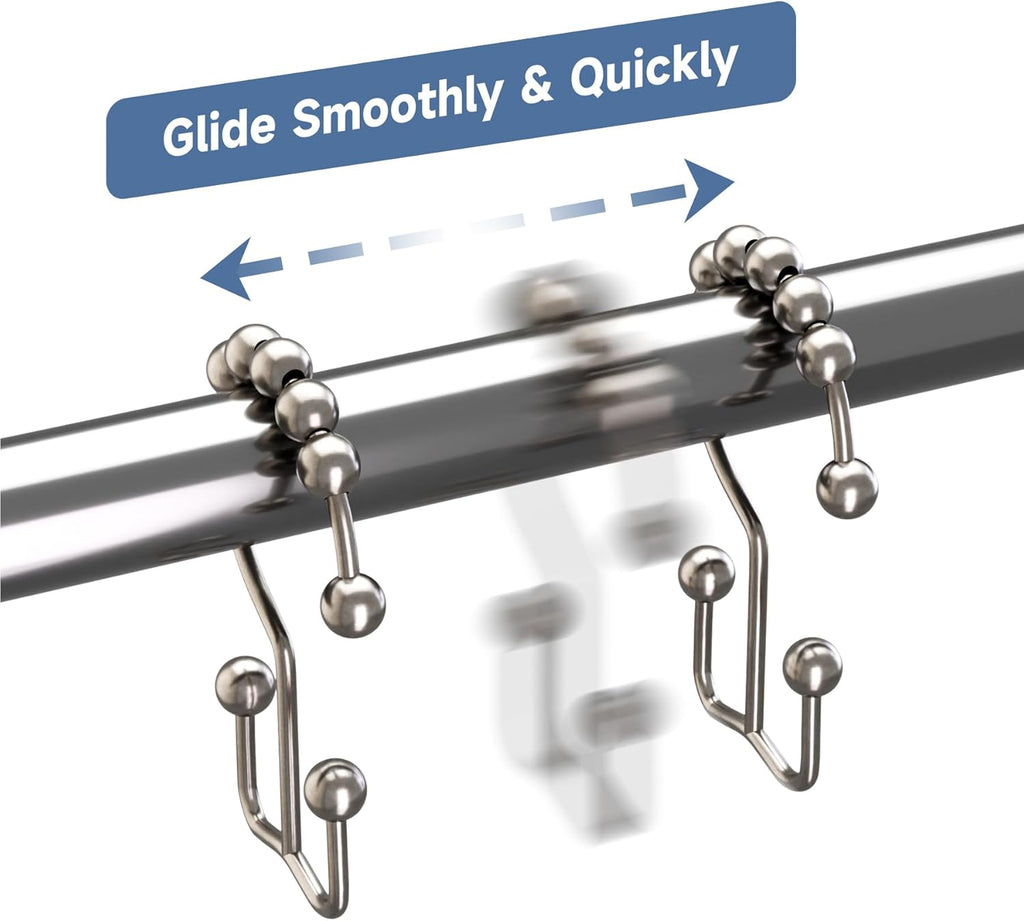 Titanker Shower Curtain Hooks - Rust Resistant Metal Double Glide Design | Set of 12 Nickel Hooks