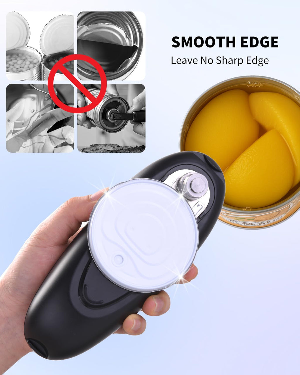 CIRCLE JOY Electric Can Opener, One-Touch Automatic Can Opening with Smooth Edges, Food Safety Handheld Battery-Operated Can Opener for Kitchen and Seniors, Black