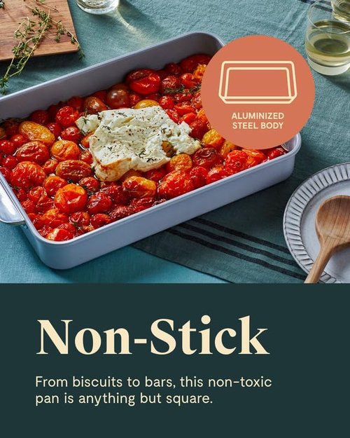 Caraway Non-Stick Ceramic 9”x13” Rectangle Pan - Naturally Slick & Non-Toxic - Ideal for Brownies & Lasagnas - Slate Color