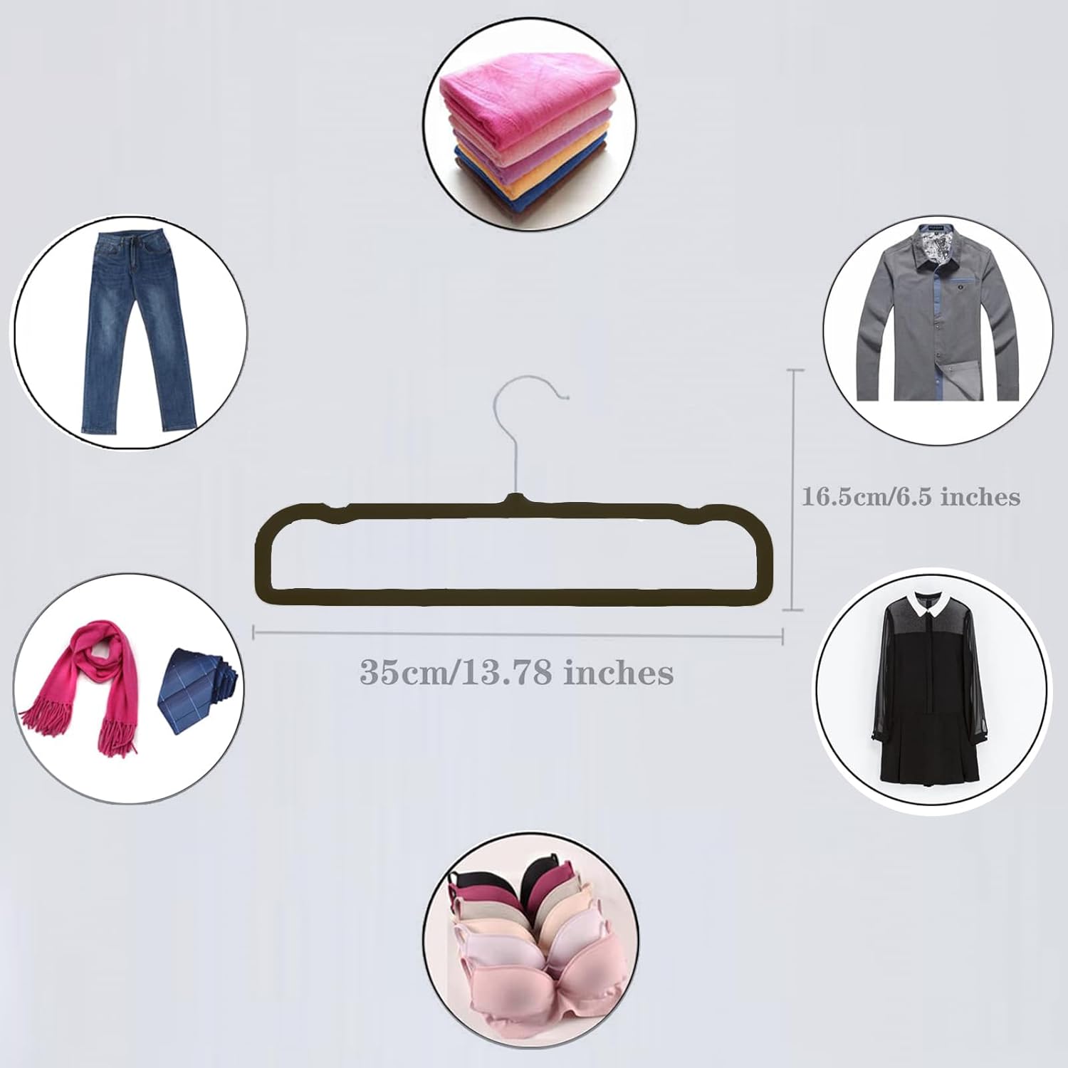 Velvet Pants Hangers by Perchas Terciopelo - Non-Slip 20 Pack | Space-Saving, Durable Design with 360° Rotatable Hook (Black)