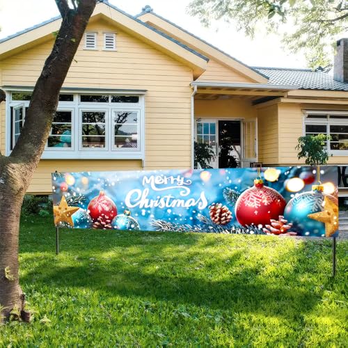 Christmas Outdoor Banner 78.7 x 17.7 Inch with Ornaments & Snowflakes