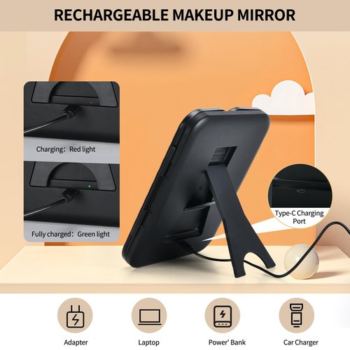 Junyaoxuan Tri-fold Vanity Mirror with Light,Rechargeable Travel Makeup Mirror with 5X/10X/20X/30X Magnifying Mirror,Touch Screen Dimming Light Up Vanity Mirrors for Travel Home,Black