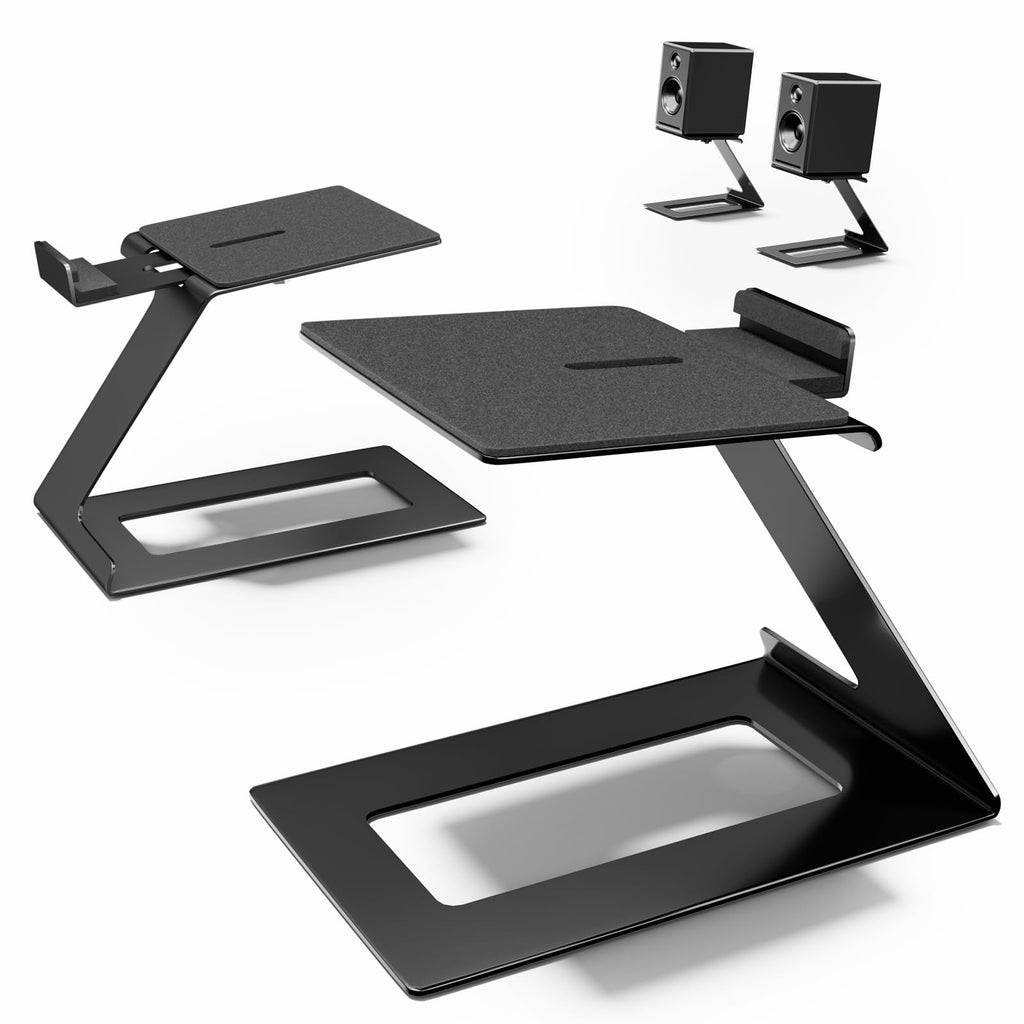 PUTORSEN Desk Speaker Stands,Desktop Speaker Stands for Most Small & Medium Bookshelf Speakers, Computer Speakers,Depth Up to 7.71in,6 Tilt Angle,Speaker Risers with Vibration Absorption Pad, Black