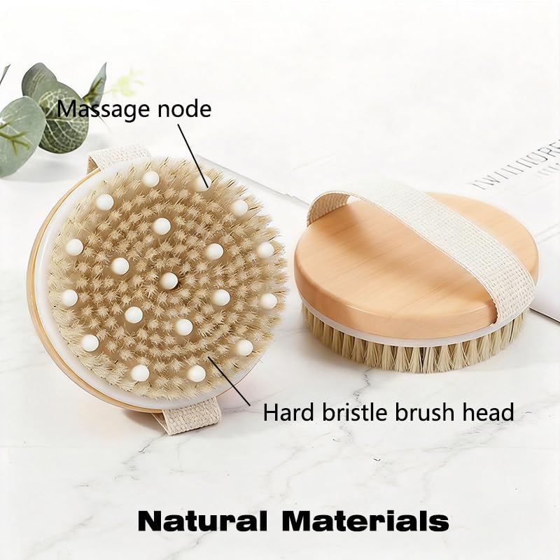 Exfoliating Dry Body Brush with Bamboo Handle & Massage Nodes
