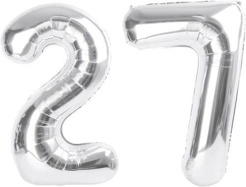 Happy 27 Balloon - Large Silver Foil Number Decoration for Birthday, Wedding & Graduation