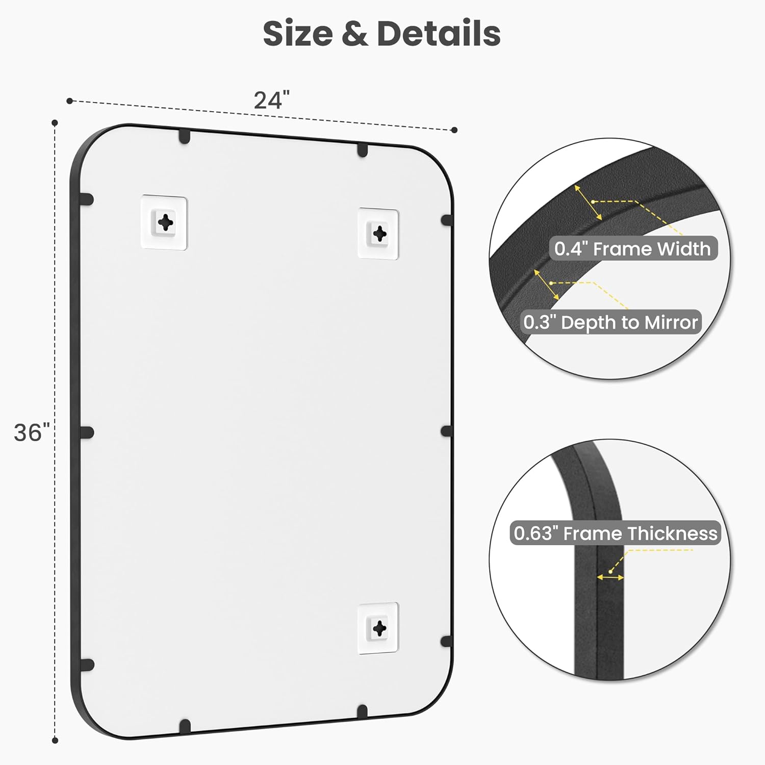 Regine Switzerland Matte Black Bathroom Vanity Mirrors - 24x36 Inch Flush Mount Deep Set Design | HD Shatterproof Glass