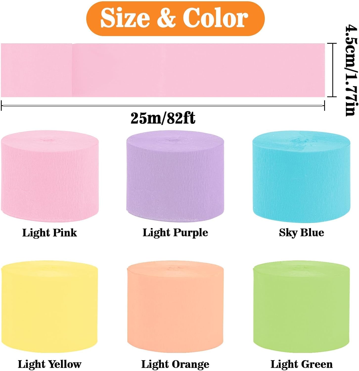 MAQIHAN Pastel Crepe Paper Streamers - 6 Rolls, 492ft for Valentine's, Easter & Birthday Celebrations