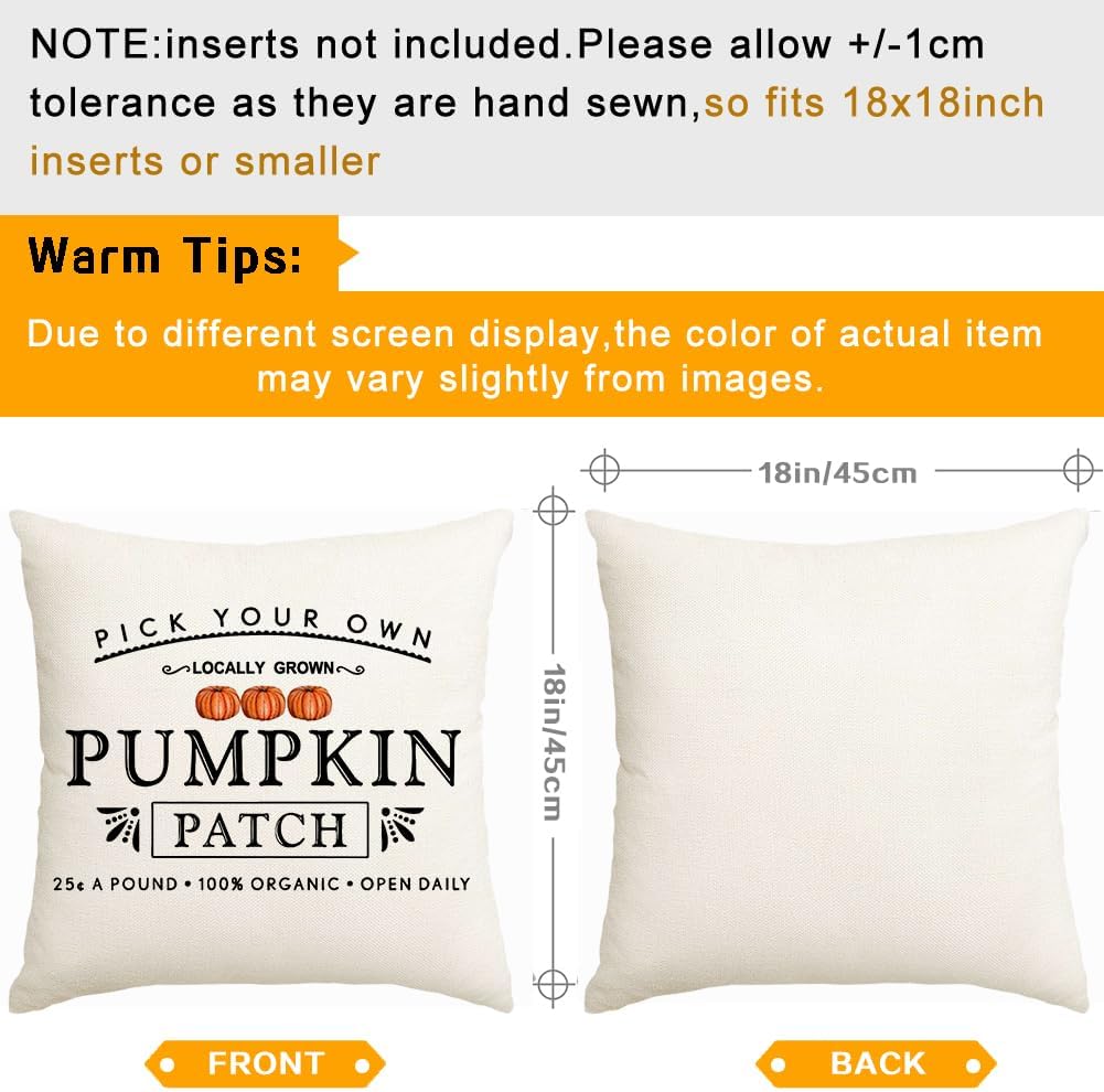 RABUSOFA Fall Pillow Covers - 18x18 Inch Waterproof Cushion Cases | Thanksgiving Pumpkin Patch Design