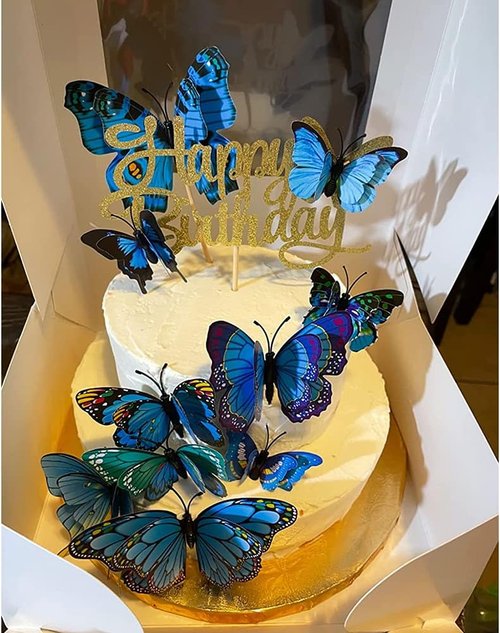 BOPART 3D Butterfly Decals - 24Pcs Magnetic Wall Stickers for Party Decor | Blue Butterflies (12 Styles, 4 Sizes)