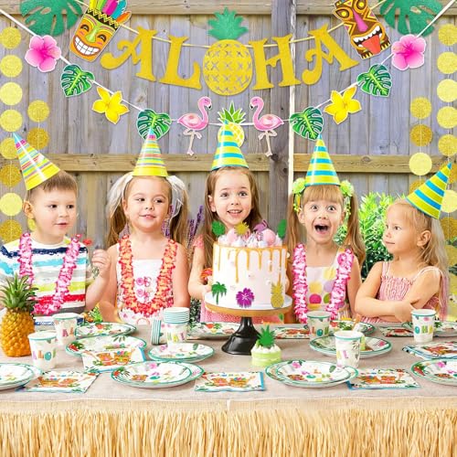 40PCS Tropical Cupcake Toppers - Glitter Hawaiian Cake Picks