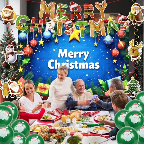 Merry Christmas Decoration Set - Banner & Hanging Swirls